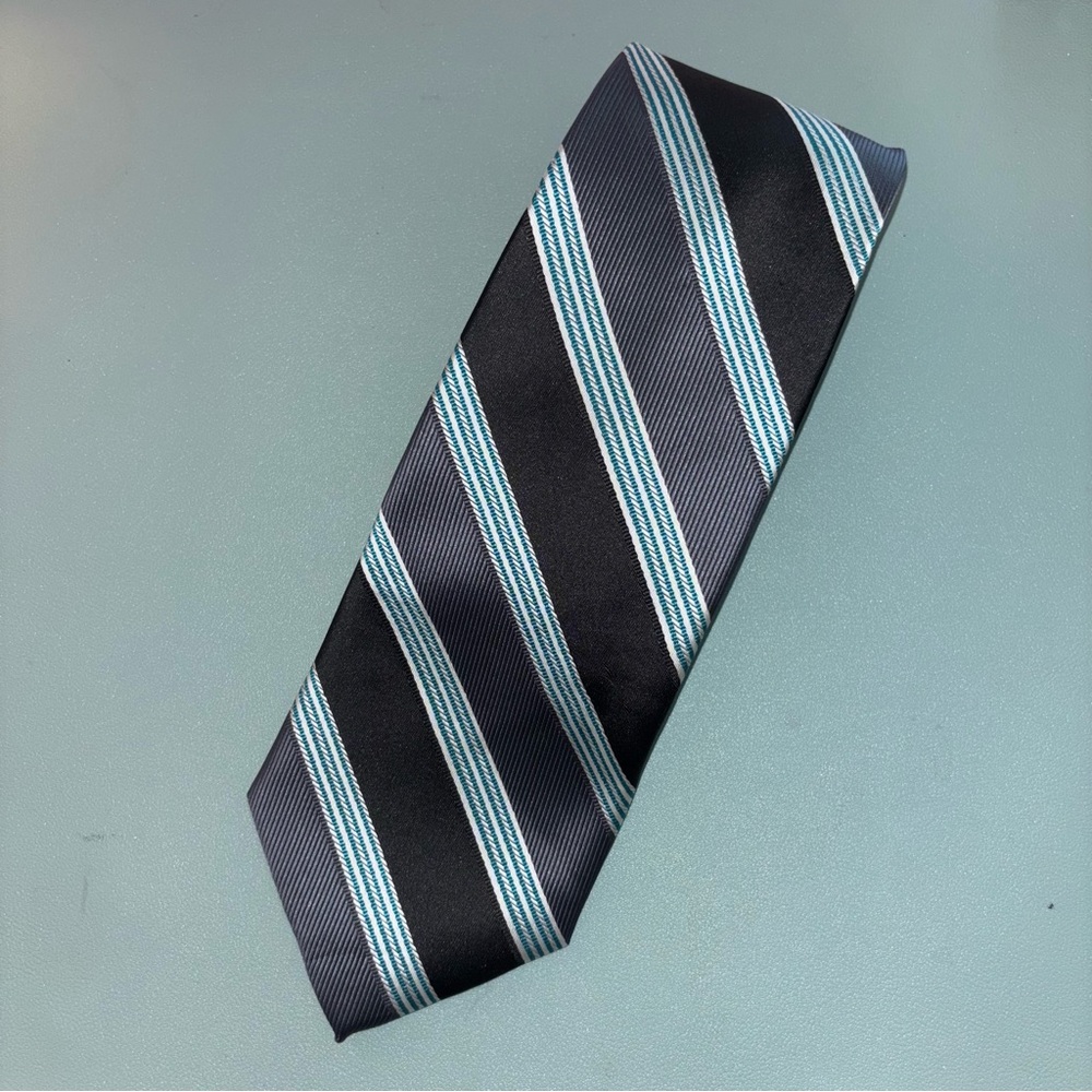 Adolfo Black and Blue Striped Men's Tie